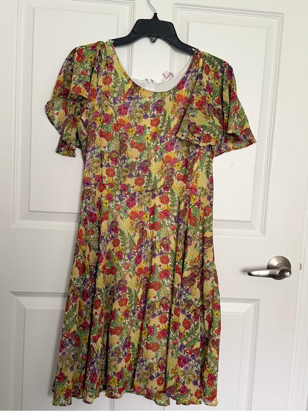 Floral Short Sleeve A-Line Dress in Yellow & Multicolor